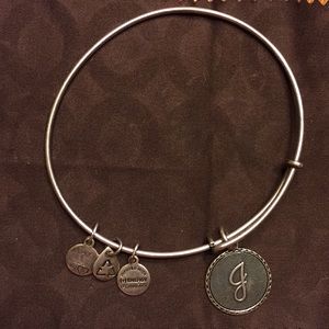 Authentic Alex and Ani “J” initial silver bangle